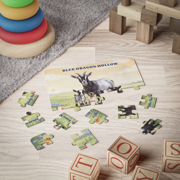 Goat Family Puzzle for Kids — 30 Pieces, Daisy and Her Four Kids | Blue Dragon Hollow Farm
