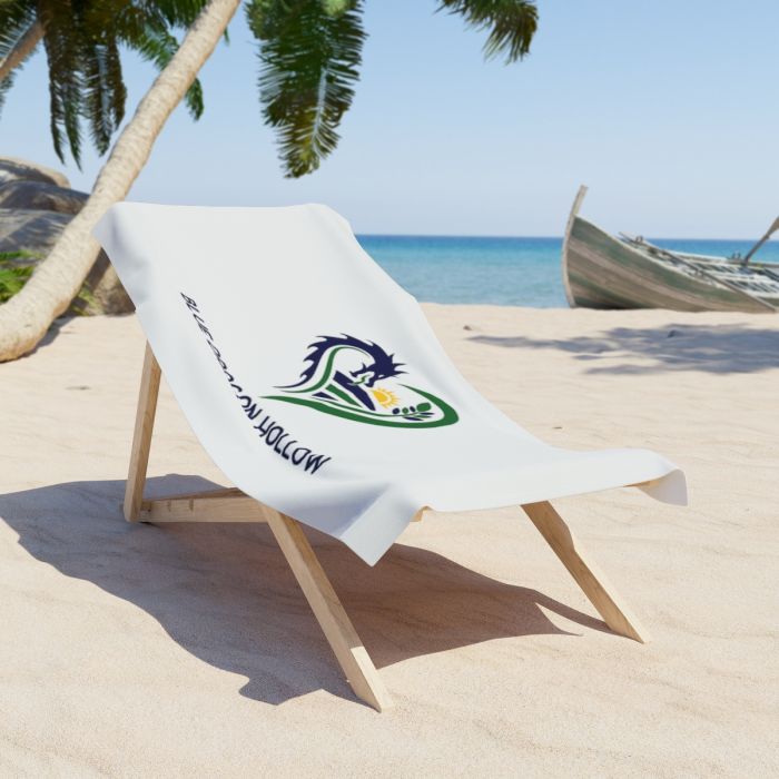 Blue Dragon Hollow Logo Beach Towel | heart, dragon, farm fields