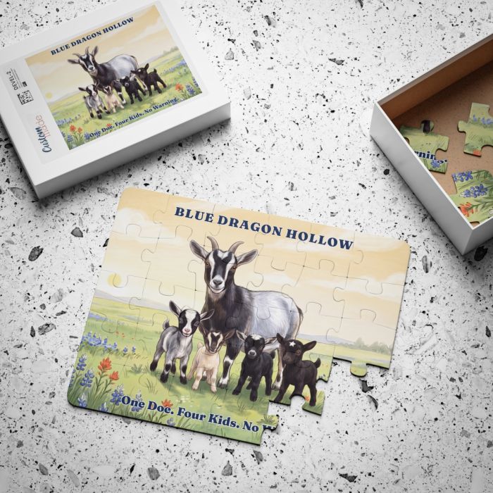 Goat Family Puzzle for Kids — 30 Pieces, Daisy and Her Four Kids | Blue Dragon Hollow Farm